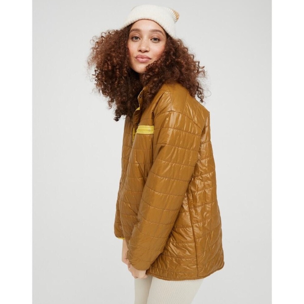 Offline Aerie Quilted Pullover Puffer Jacket Quarter Snap Mustard
